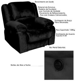 Poltrona do Papai Reclinável Elétrica Magnum Veludo Preto G23 - Gran Belo