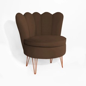 Poltrona Dália Pés Hairpin Legs Bronze Veludo Marrom