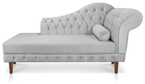 Divã Recamier Capitonê Mônaco 165 cm Suede Cinza Pés Chanfrado- D'Rossi