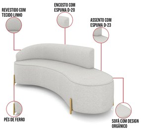 Sofá 4 Lugares Orgânico 220cm Pé Dourado Morgan Linho D03 - D'Rossi - Cinza