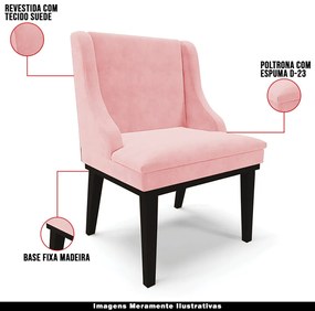 Poltrona Decorativa Base Fixa de Madeira Firenze Suede Rosa Bebê/Preto G19 - Gran Belo