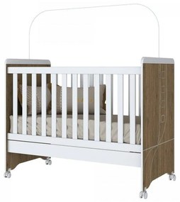 Berço 3 em 1 Mini Cama Pão de Mel em MDF - Branco/Rustico