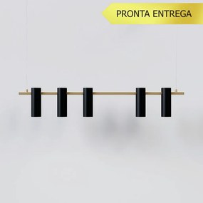 Pendente Tube Transpass Em Par 5,7X16,7X95Cm Alumínio 05Xmr16 - Qimpor... (CHAMPANHE / PRETO)