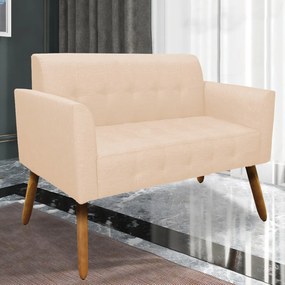 Poltrona Namoradeira Decorativa Pés Palito Karen Linho Bege G19 - Gran Belo