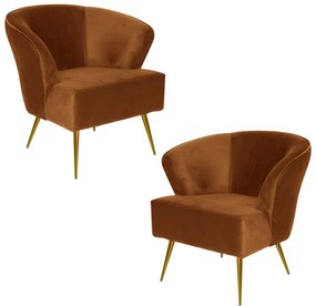 Kit 2 Poltrona Decorativa Sala de Estar Lucca Veludo Telha G15 - Gran Belo