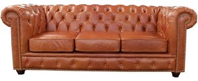 Sofá 3 Lugares Sala de Estar 235cm Chesterfield Pés Madeira Couro Conhaque G40 - Gran Belo