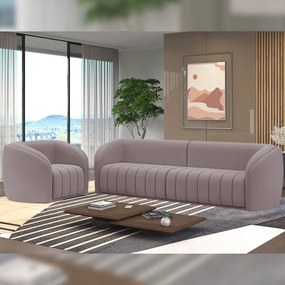 Conjunto Sala de Estar Sofá 252cm 3 Lugares e Poltrona Adam Veludo Rosê G45 - Gran Belo