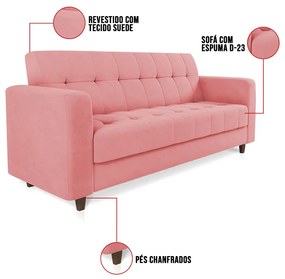 Sofá 03 Lugares Arezzo Suede Pés Chanfrado Tabaco D01 - D'Rossi - Rose