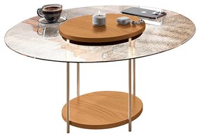 Mesa de Centro Redonda Tampo de Vidro Pés Metálicos Mia Cinamomo H01 - D'Rossi