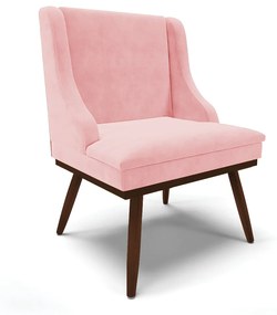 Cadeira de Jantar Liz Suede Base Fixa Madeira com Pés Palito Tabaco D03 - D'Rossi - Rosa Bebê