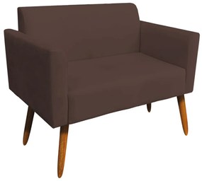 Poltrona Namoradeira Decorativa Isabella Pés Palito Madeira Suede Marrom G19 - Gran Belo
