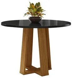 Mesa De Jantar Redonda 4 Lugares 100cm Ella N02 Ypê/Preto - Mpozenato