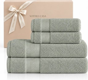 Kit 4 Pçs Toalhas Karsten 100% Algodão Santi c/ Caixa de Presente - Verde Chá  Verde Chá