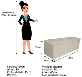 Calçadeira Estofada Liverpool 160 cm Queen Size Suede Bege - ADJ Decor