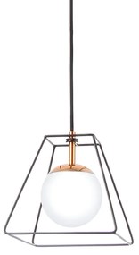 Pendente Aramado Com Globinho 21X21X21Cm 1 X G9 Metal E Globo Ø12Cm |O... (PRETO / COBRE BRILHO)