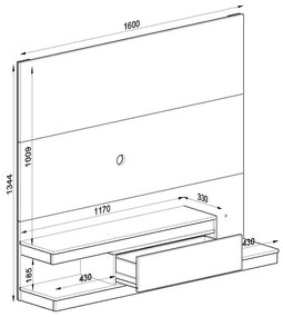 Painel Home Suspenso Sala Para Tv 1 Gaveta 3 Prateleiras - Preto