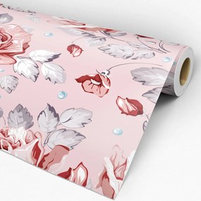 Papel de Parede Floral Rosa Vermelho e Roxo 0.52m x 3.00m