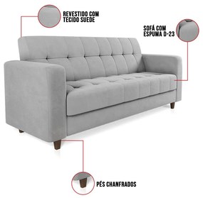 Sofá 03 Lugares Arezzo Suede Pés Chanfrado Tabaco D01 - D'Rossi - Cinza