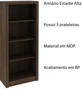 Armário Estante Alto para Escritório Home Office ME4137 MDP Rustico G69 - Gran Belo