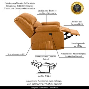 Poltrona do Papai Reclinável Sala de Cinema Madrid Manual PU Whisky  G23 - Gran Belo
