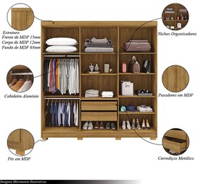 Guarda Roupa Casal Doral 218cm 6 Portas de Bater 2 Gavetas Nature G98 - Gran Belo