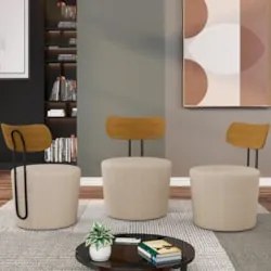 Poltrona Decorativa para Sala de Estar Redonda 53cm Le Moon Z32 Linho