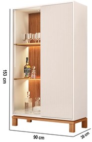 Cristaleira de Vidro com Led Para Sala Visari C01 - D'Rossi - Off White/Freijó
