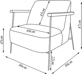 Kit 2 Poltronas Sala de Estar Pés em Ferro Preto Braço Madeira Maciça 86cm Thane Bouclê Terracota G63 - Gran Belo