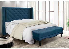Cabeceira Cama Box King 195cm e Recamier Vicenza Veludo S04 - D'Rossi - Azul Marinho