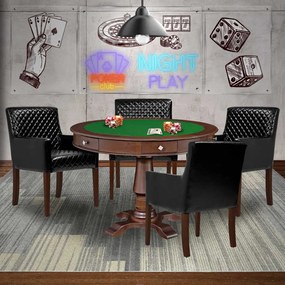 Mesa de Jogos Carteado Victoria Redonda Tampo Reversível Imbuia com Kit 4 Cadeiras Liverpool PU Preto Matelassê G36 G15 - Gran Belo