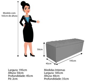 Calçadeira Estofada Liverpool 195 cm King Size Corano Cinza - ADJ Decor