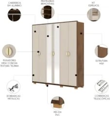 Guarda Roupa Casal 203cm Com Espelho Noronha Imbuia/Fendi - Vila Rica