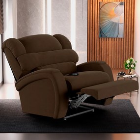 Poltrona do Papai Sala de Cinema Reclinável Kylie Controle Power Elétrico USB Veludo Marrom G23