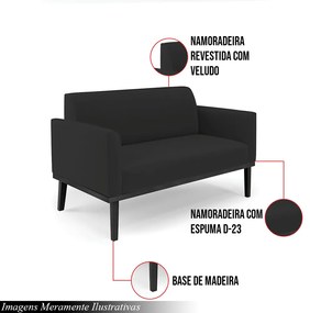 Poltrona Namoradeira Decorativa Isabella Pés Fixo em Madeira Preto Veludo Preto G19 - Gran Belo