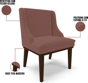 Cadeira de Jantar Liz Veludo Base Fixa Madeira Tabaco D03 - D'Rossi - Rose
