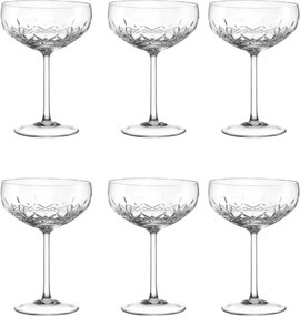 Jogo 6 Taças de Cristal Incolor Lapidado 01 p/ Champagne Coupe 285ml