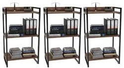 Kit 3 Estantes Livreiro Prisma Estilo Industrial 60cm 3 Prateleiras C0