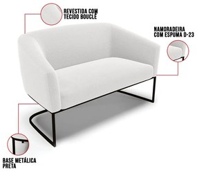 Sofá 2 Lugares Namoradeira Industrial Preto Stella Bouclê D03 - D'Rossi - Off White