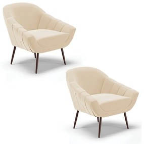 Kit 02 Poltronas Giovana Suede Bege Pés Palito de Ferro - D'Rossi