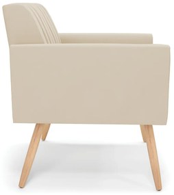 Poltrona Viena Gomada Suede Bege Pés Palito Natural - D'Rossi