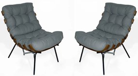 Kit 2 Poltrona Decorativa Costela Suede Cinza