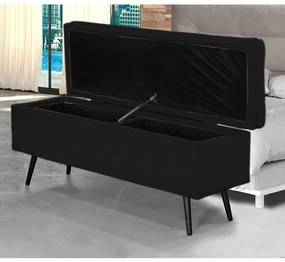 Cabeceira com Calçadeira Baú Casal 140cm Conforto Suede Preto - Sheep Estofados - Preto