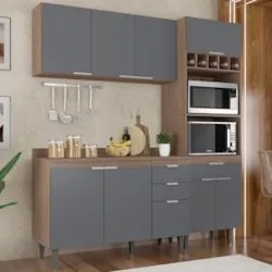 Armário de Cozinha Com Tampo CP02 180cm Pérola Freijó/Grafite Z34 - Mp