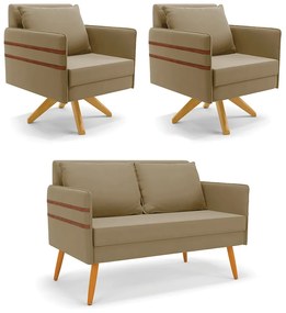 Kit 01 Namoradeira 02 Lugares e 02 Poltronas Mari Suede Base de Madeira MA30 - D'Rossi - Marrom Rato
