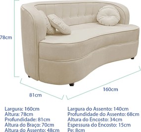 Sofá Curvo 2 Lugares Orgânico Sala Recepção Escritório Decorativo Luxo Panamá 160cm Bouclé