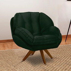 Poltrona Decorativa Base em Madeira Giratória Giroud Veludo Verde G33 - Gran Belo