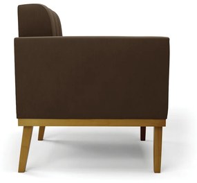 Sofá Namoradeira 2 Lugares Base de Madeira Castanho Elisa Suede D03 - DRossi - Marrom