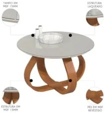 Mesa de Centro Redonda Alta Pé de Madeira Samba Off White E05 - Mpozen