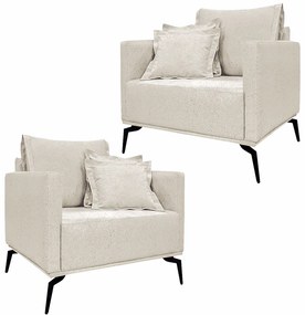 Kit 2 Poltronas Decorativas Pés em Aço Stagno Linho Off White Rústico G63 - Gran Belo