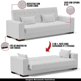 Sofá Cama Decorativo 210cm Beesley Linho Cinza G19 - Gran Belo